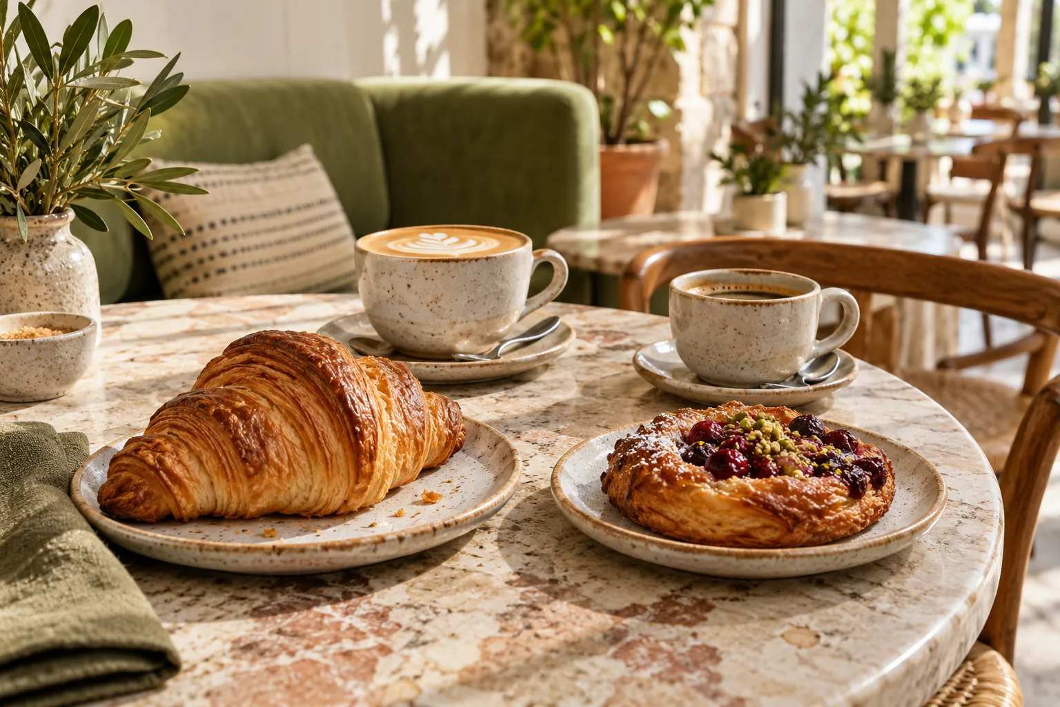 Pastries and drinks on a welcoming café table