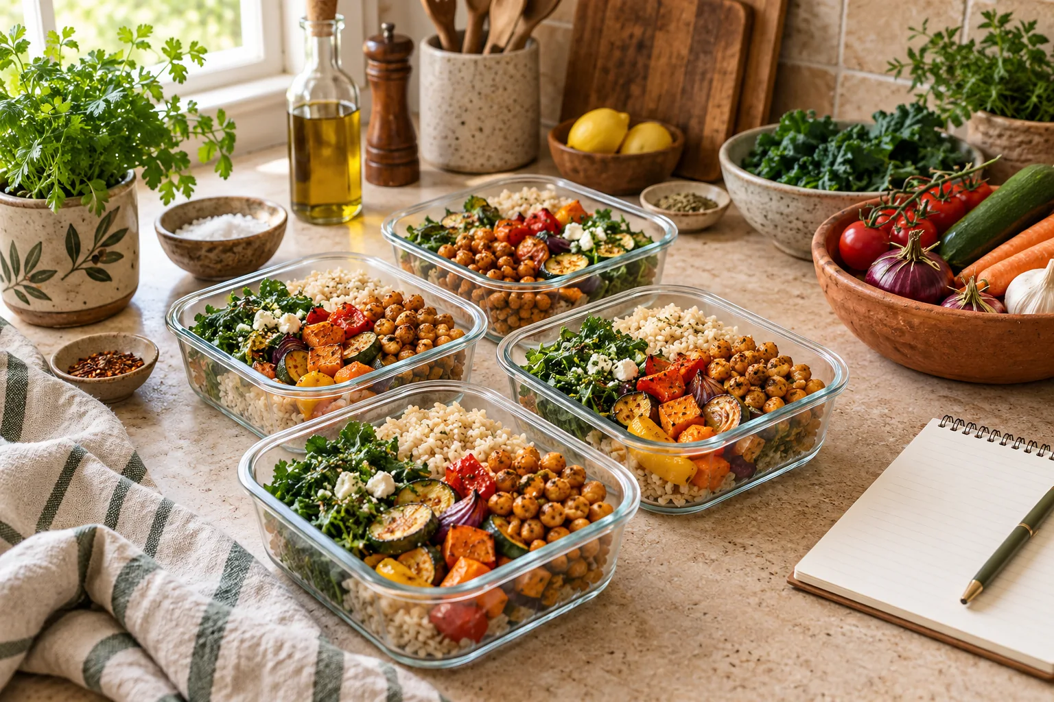 Meal components and reusable containers ready for planning